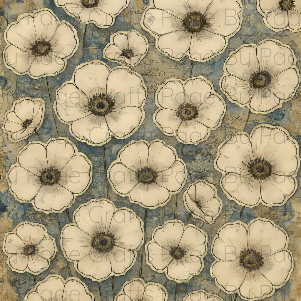 Pattern of beige flowers on a textured background poppies poppy grunge