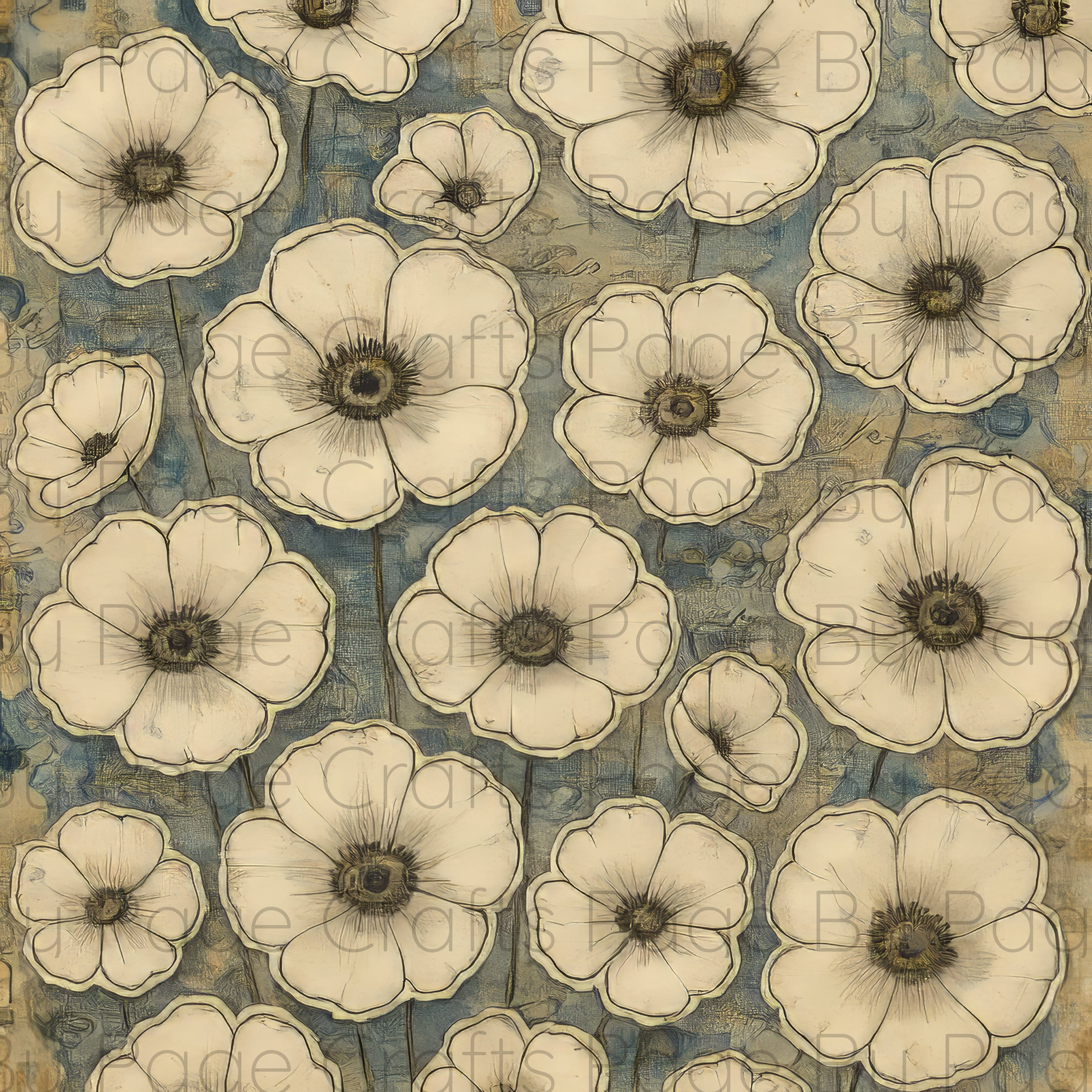 Pattern of beige flowers on a textured background poppies poppy grunge