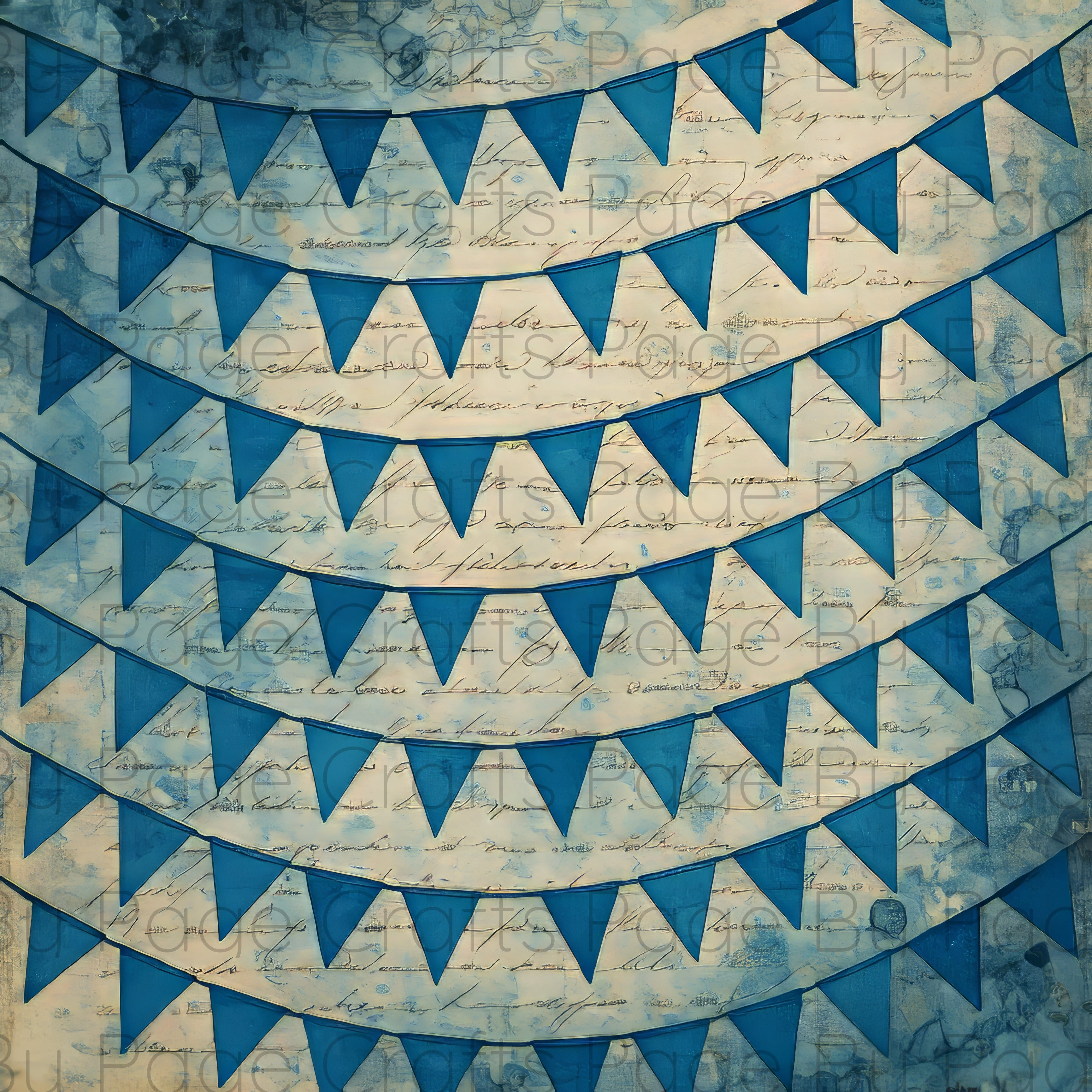 Blue bunting flags on a textured paper background 12x12
