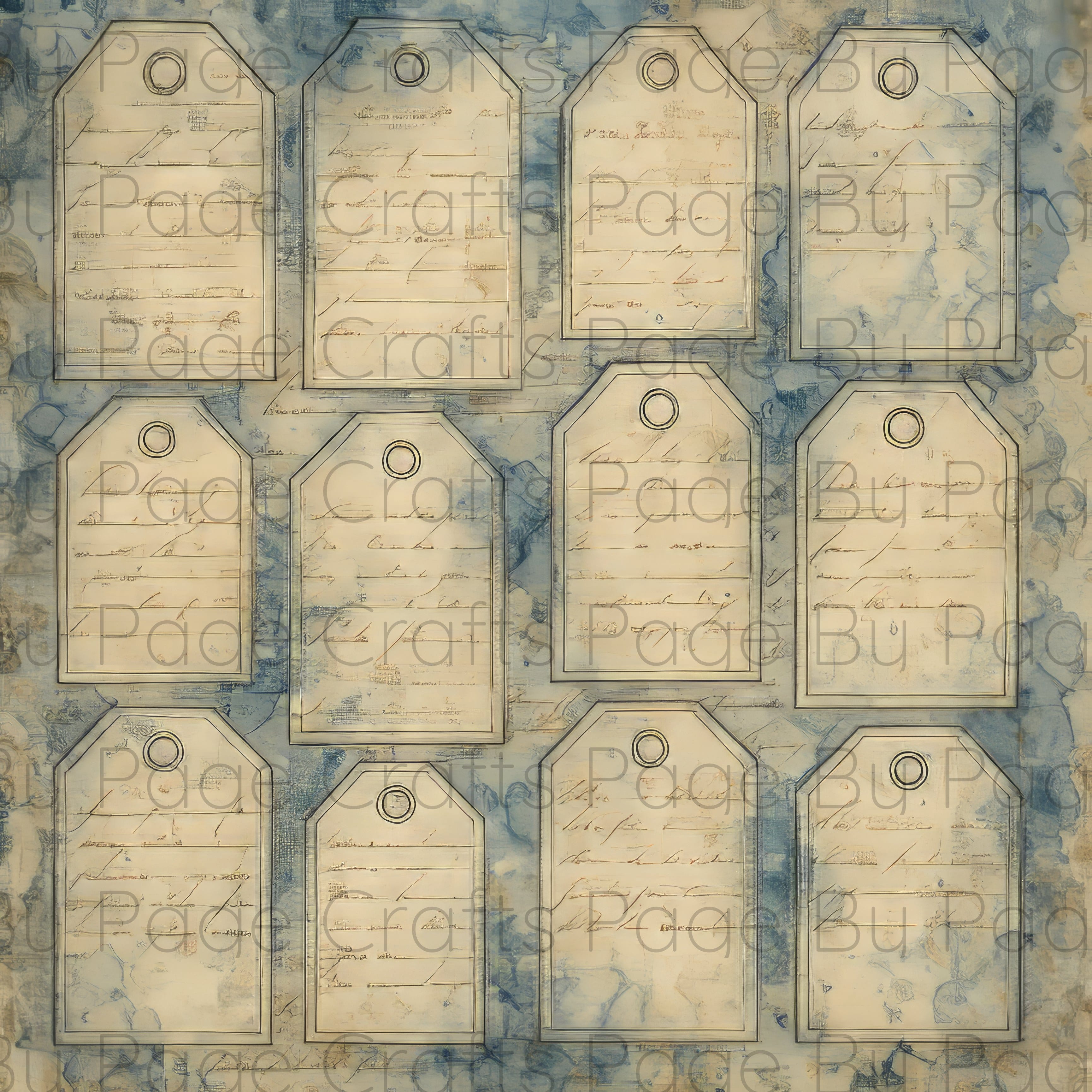 Set of vintage-style tags with handwritten text on a textured background