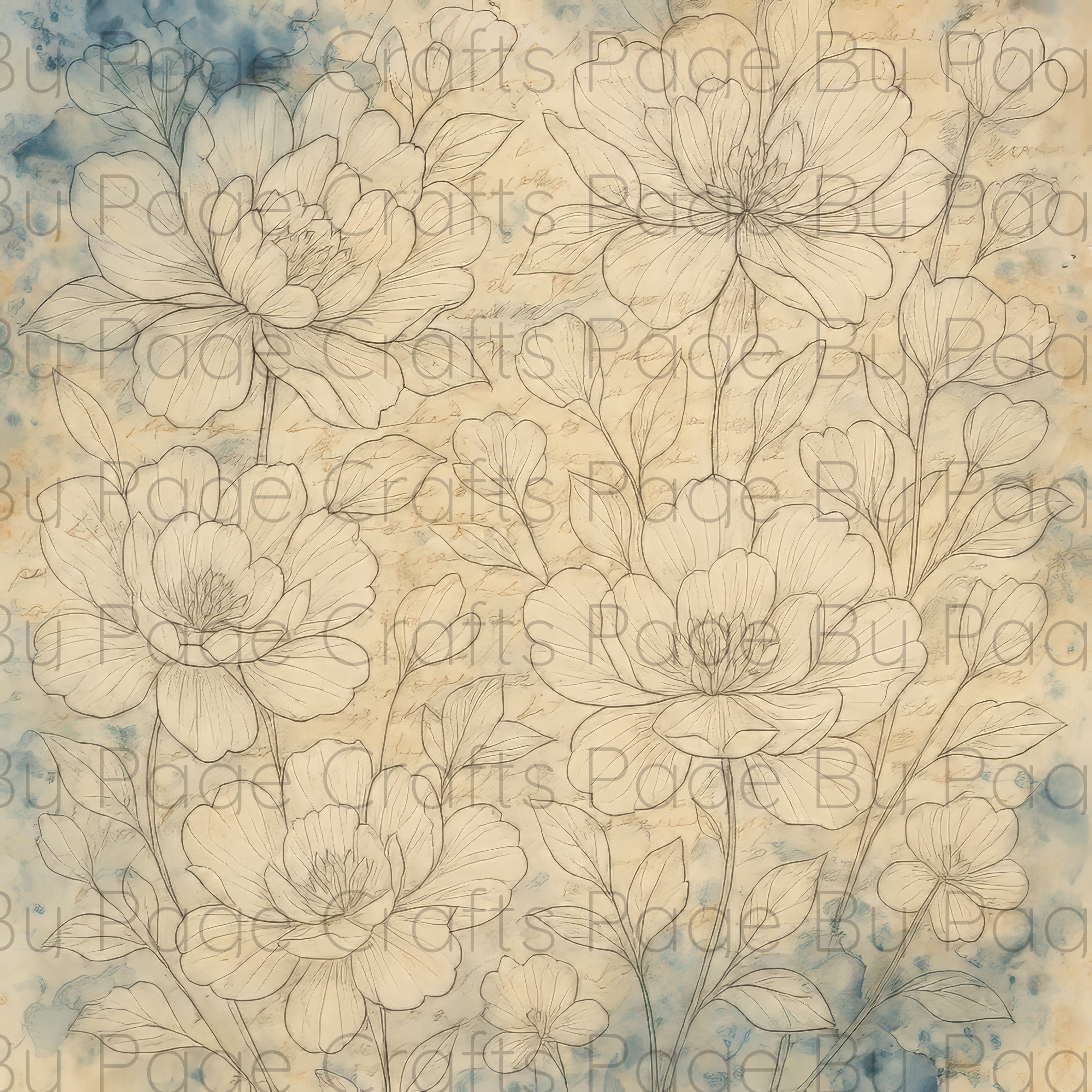 Decorative floral pattern with beige flowers on a textured beige background