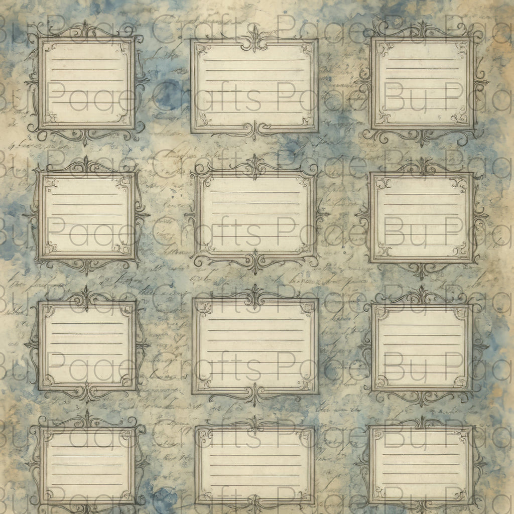 Patterned background with text and decorative frames