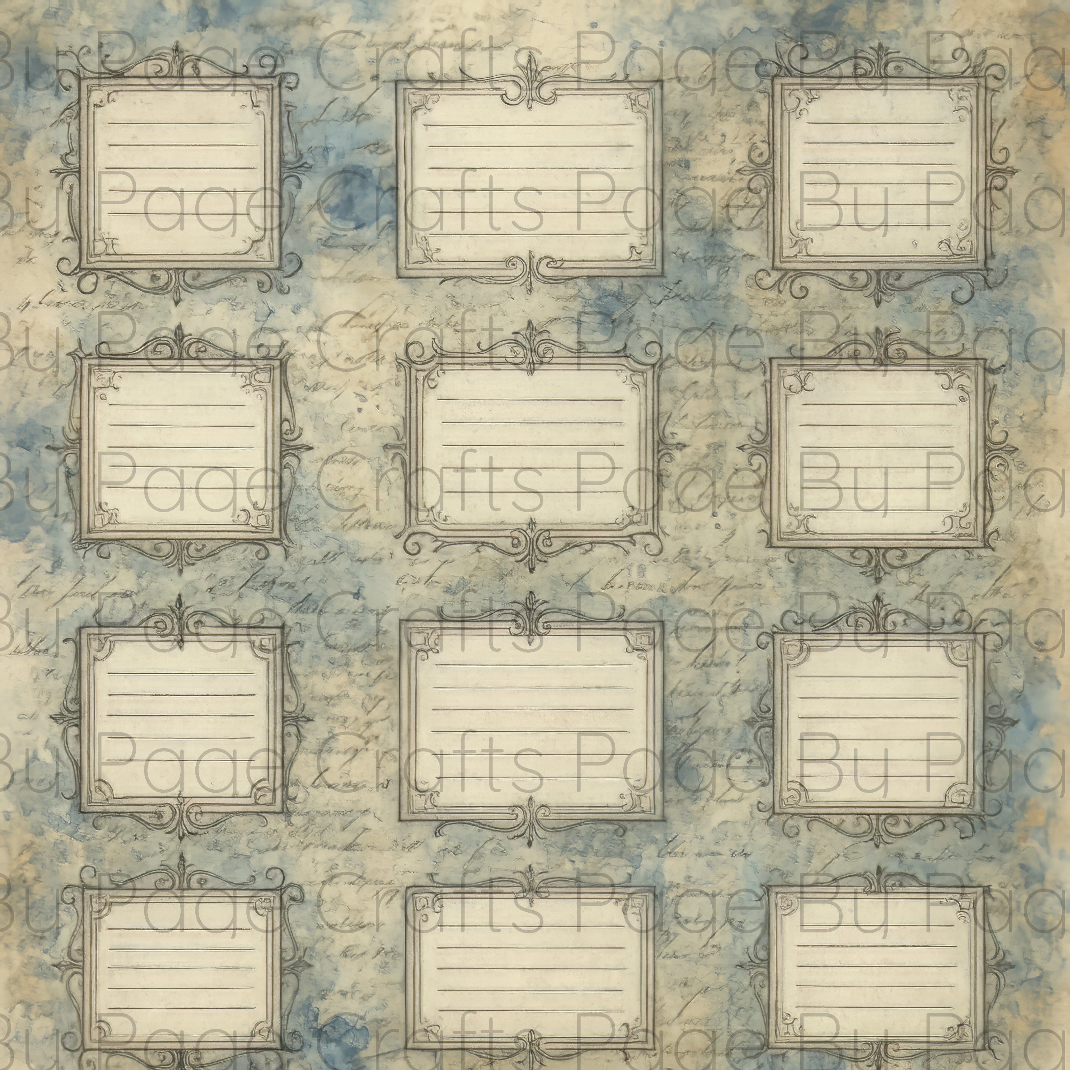 Patterned background with text and decorative frames