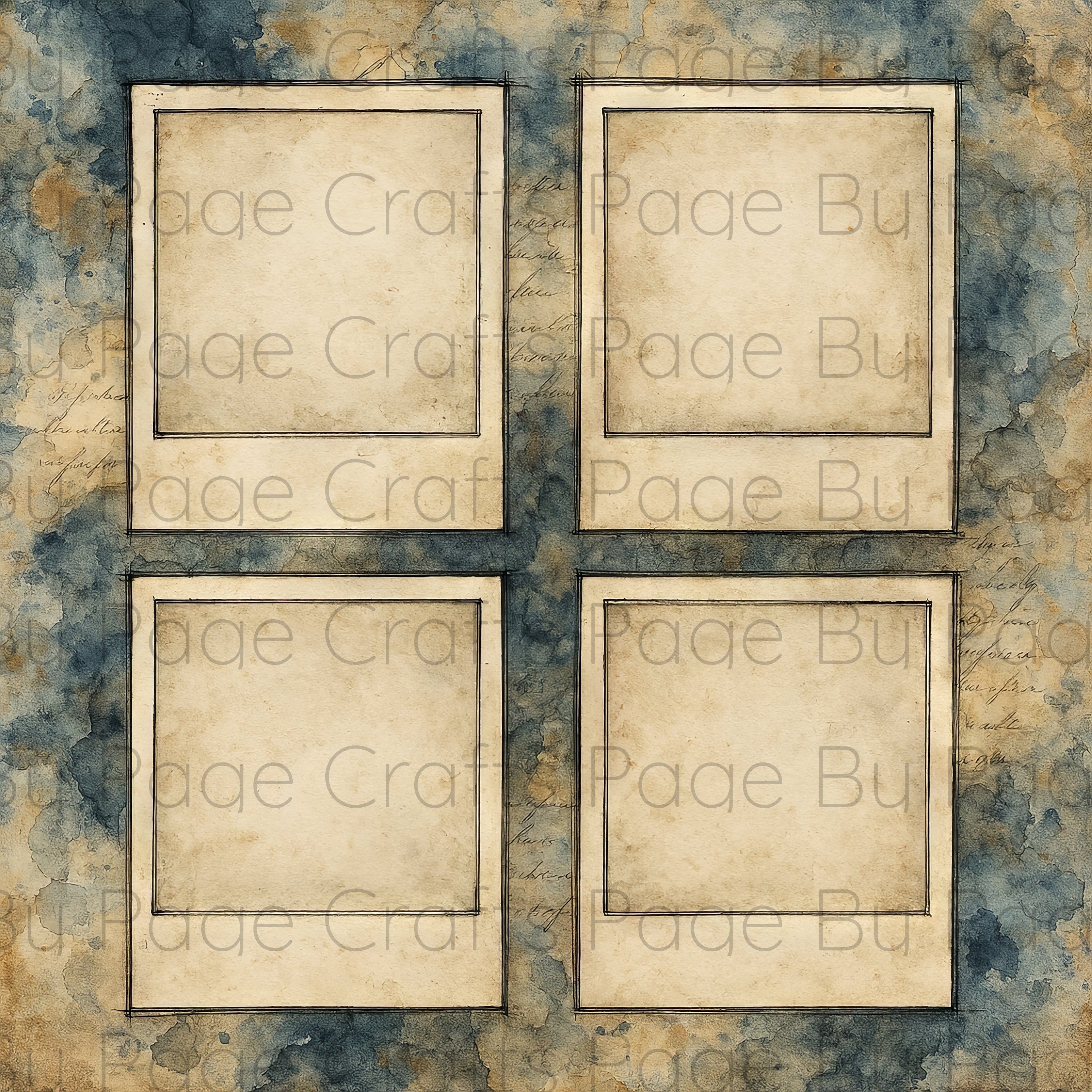 Four square frames on a textured background with 'Page By Page crafts proof' branding.