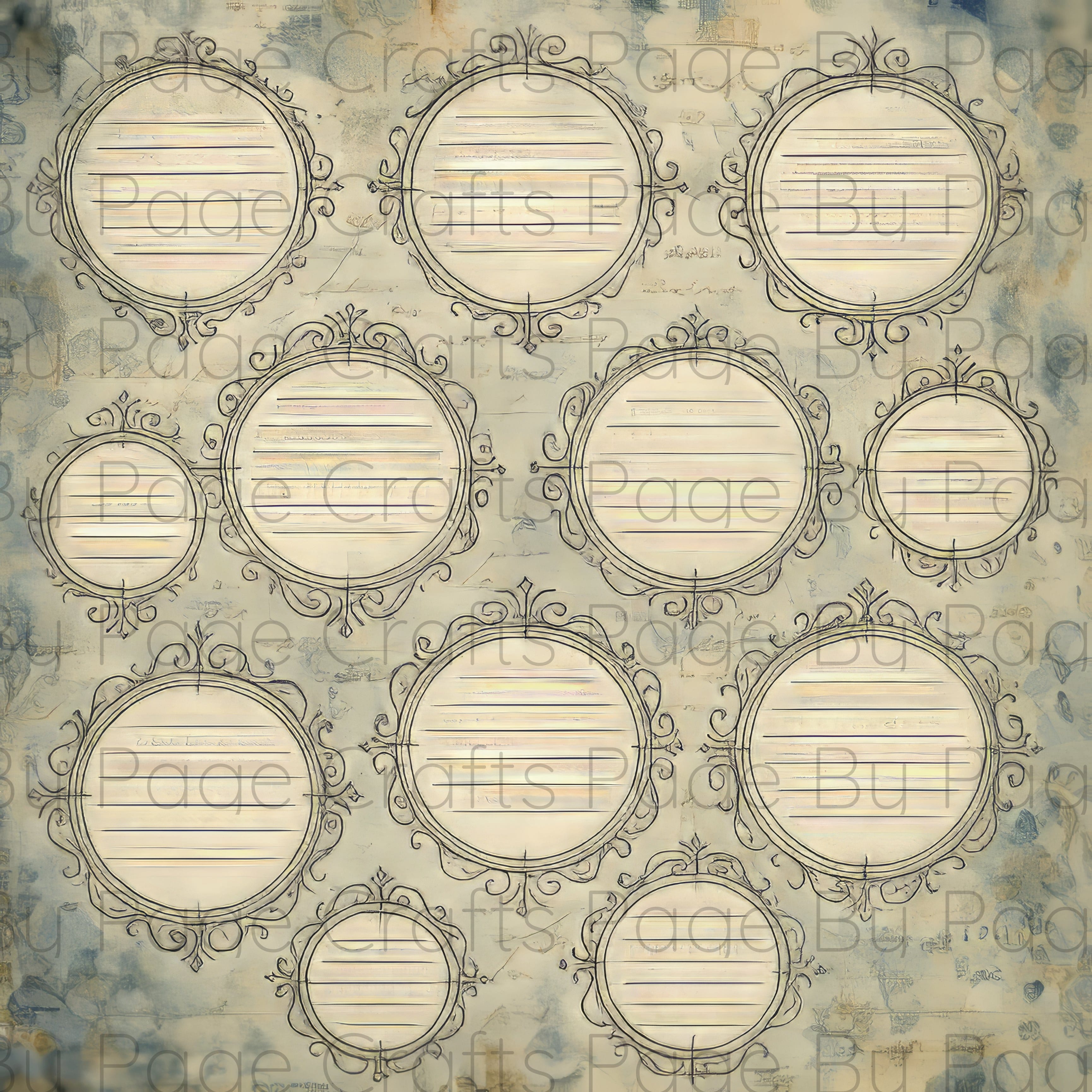 Decorative circular frames on a textured vintage paper background